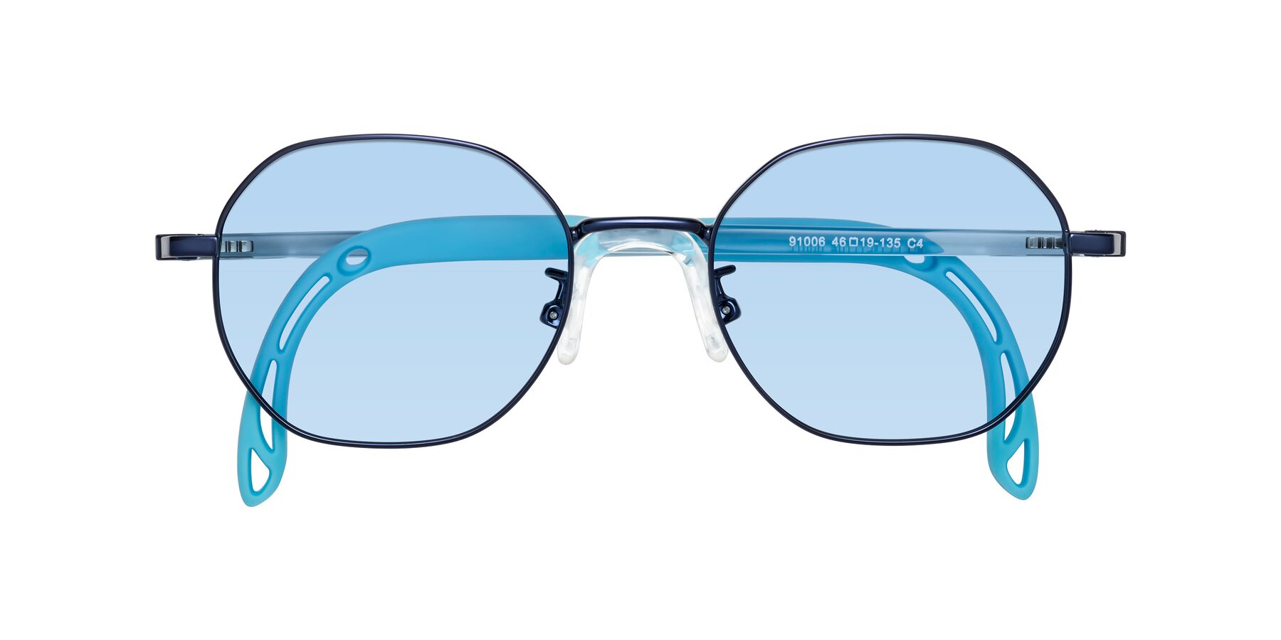 Folded Front of Esther in Sailor Blue with Light Blue Tinted Lenses