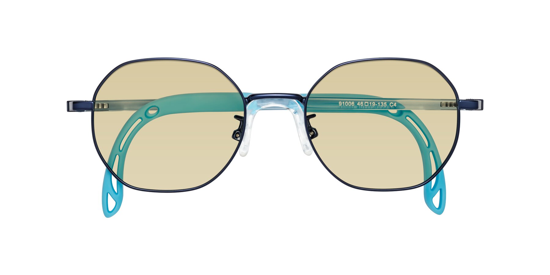 Folded Front of Esther in Sailor Blue with Light Champagne Tinted Lenses