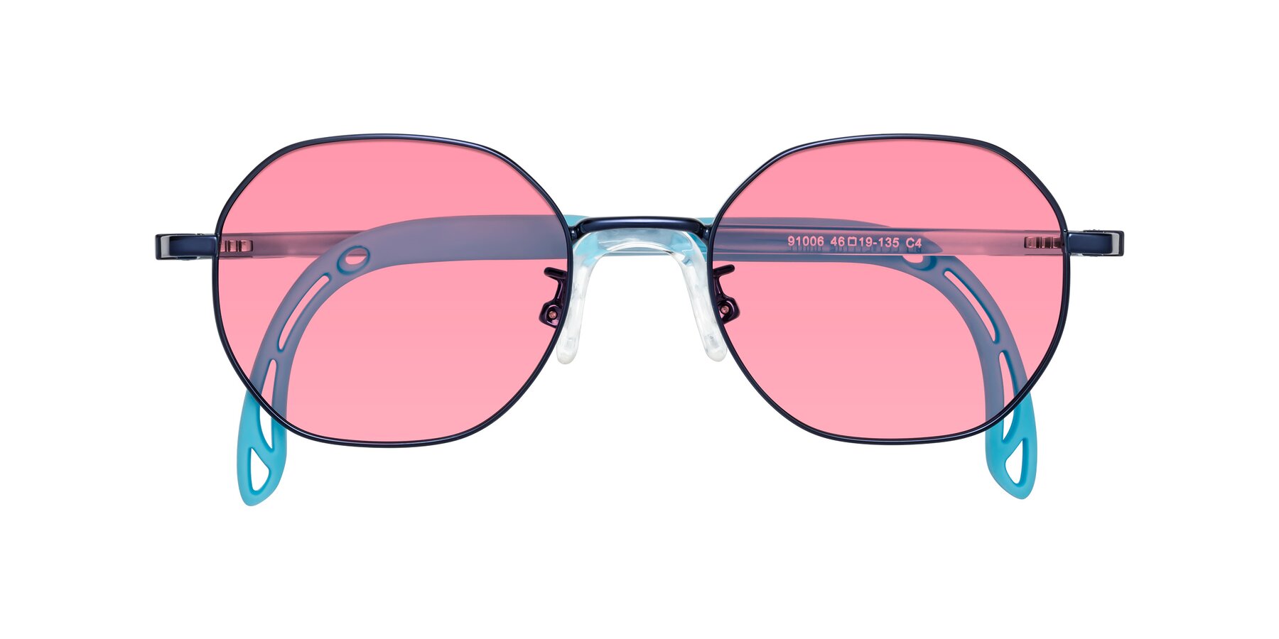 Folded Front of Esther in Sailor Blue with Pink Tinted Lenses