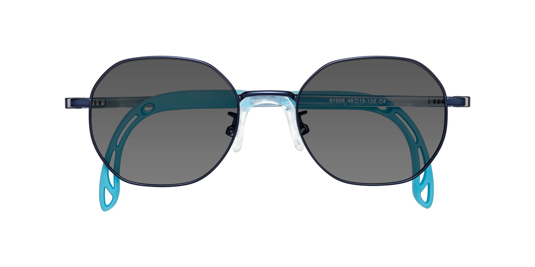 Folded Front of Esther in Sailor Blue with Medium Gray Tinted Lenses