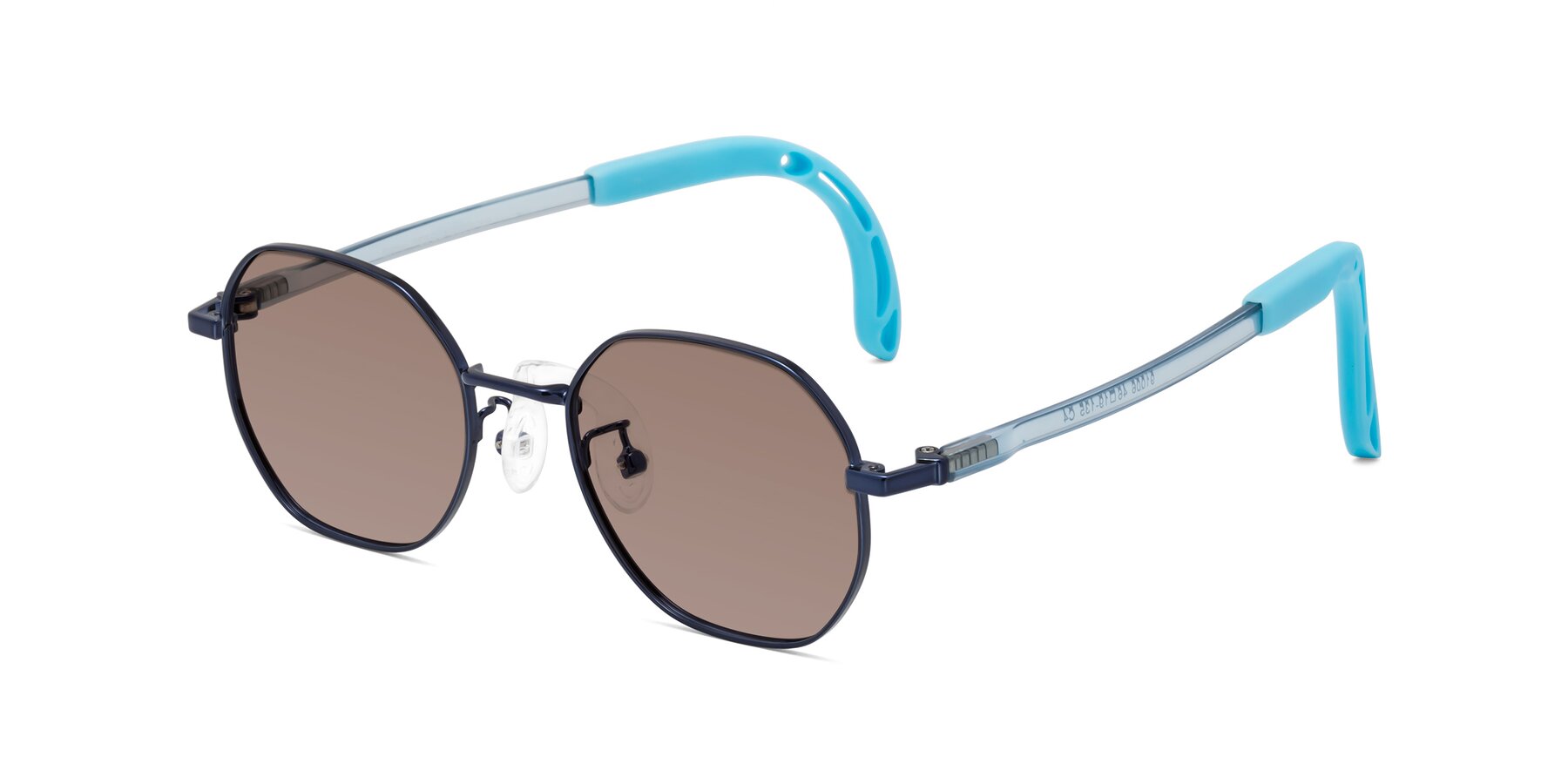 Angle of Esther in Sailor Blue with Medium Brown Tinted Lenses