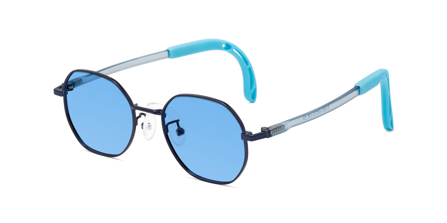 Angle of Esther in Sailor Blue with Medium Blue Tinted Lenses