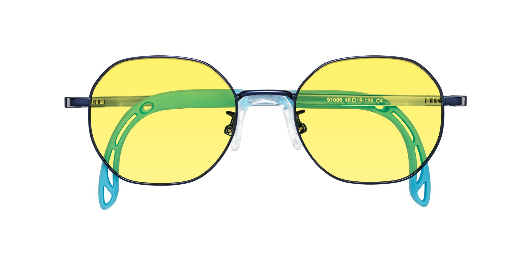 Folded Front of Esther in Sailor Blue with Medium Yellow Tinted Lenses