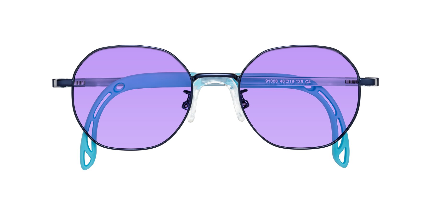 Folded Front of Esther in Sailor Blue with Medium Purple Tinted Lenses