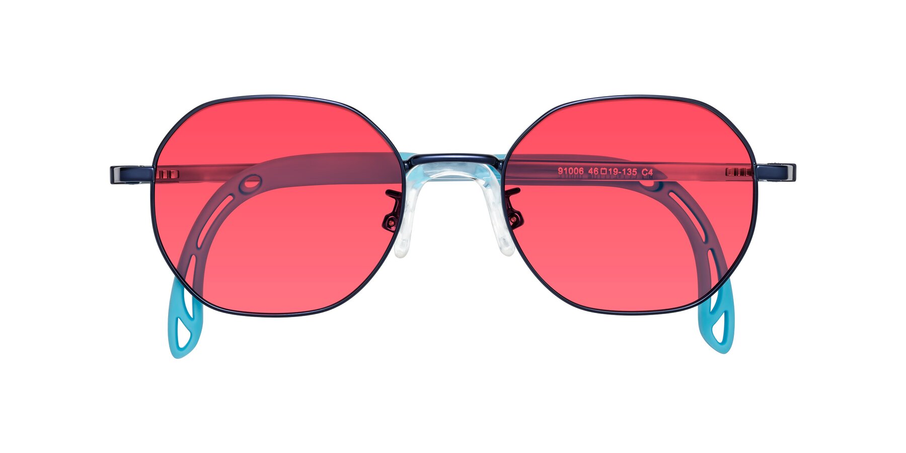 Folded Front of Esther in Sailor Blue with Red Tinted Lenses