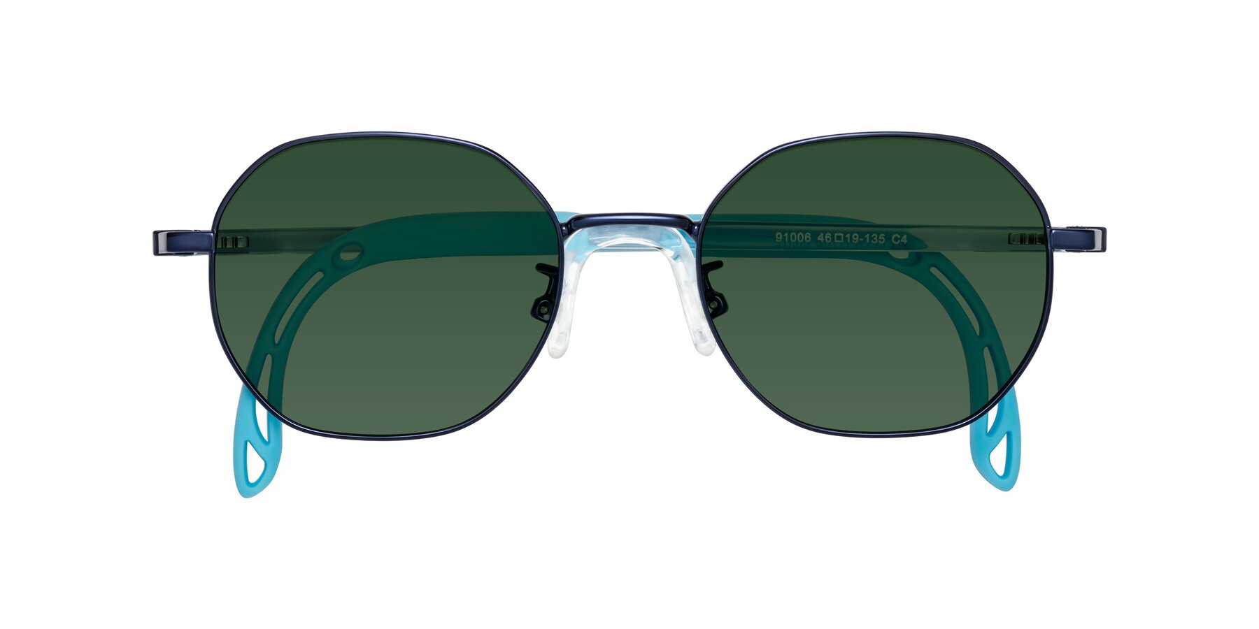 Folded Front of Esther in Sailor Blue with Green Tinted Lenses