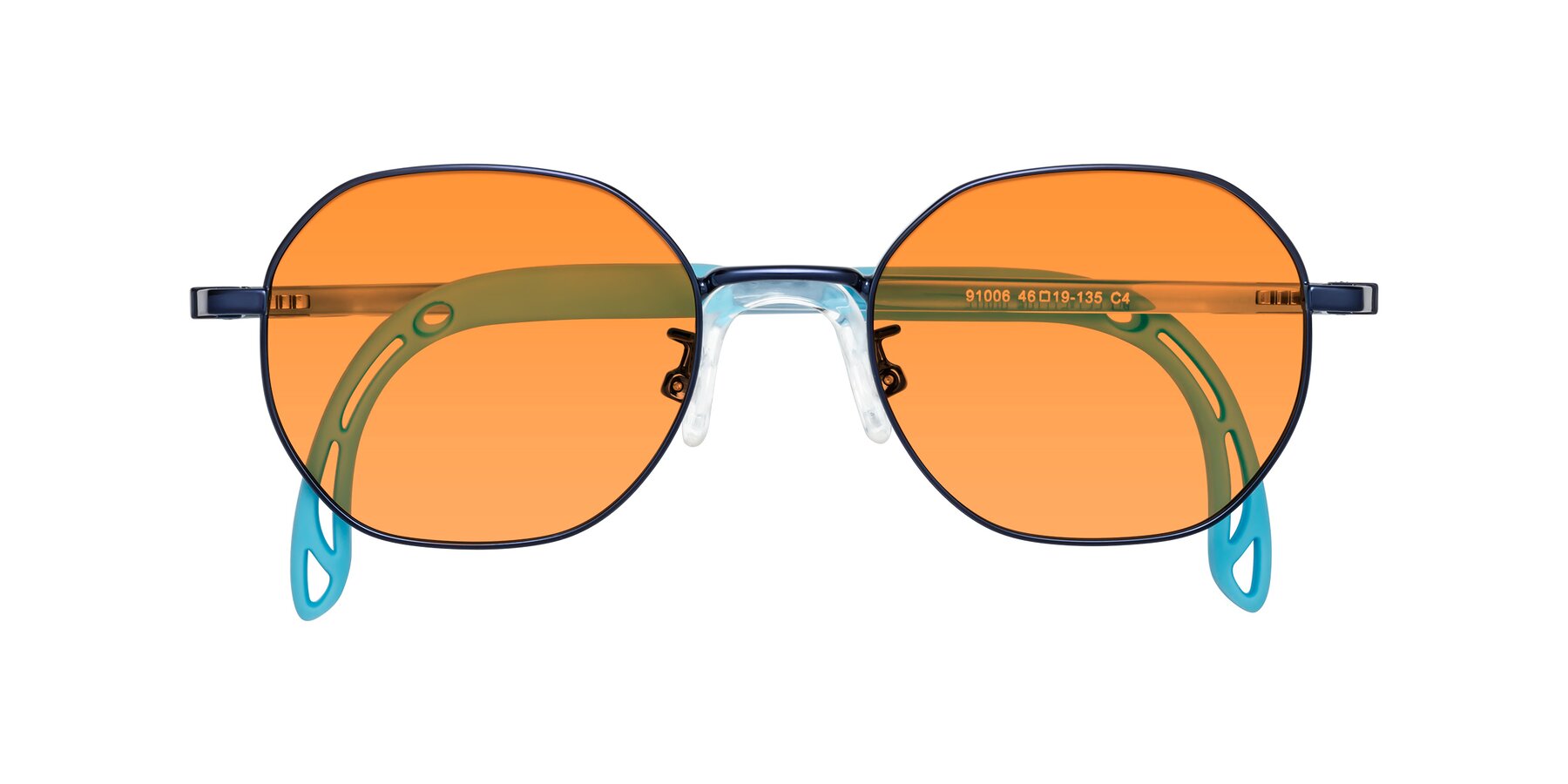 Folded Front of Esther in Sailor Blue with Orange Tinted Lenses