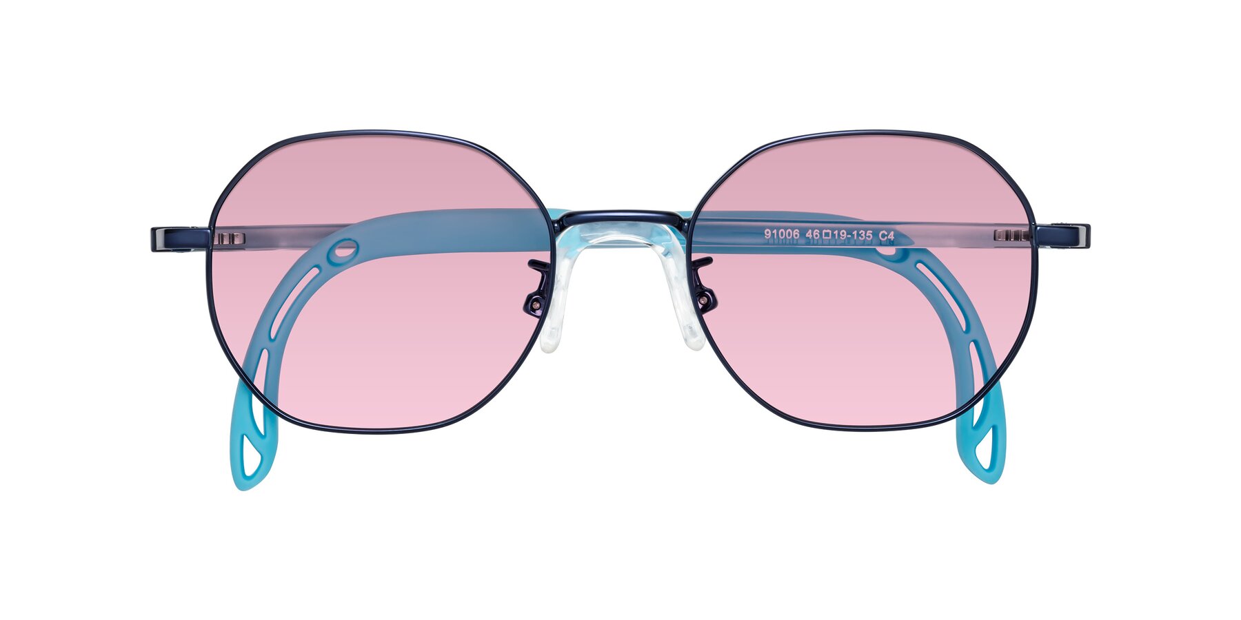 Folded Front of Esther in Sailor Blue with Light Wine Tinted Lenses