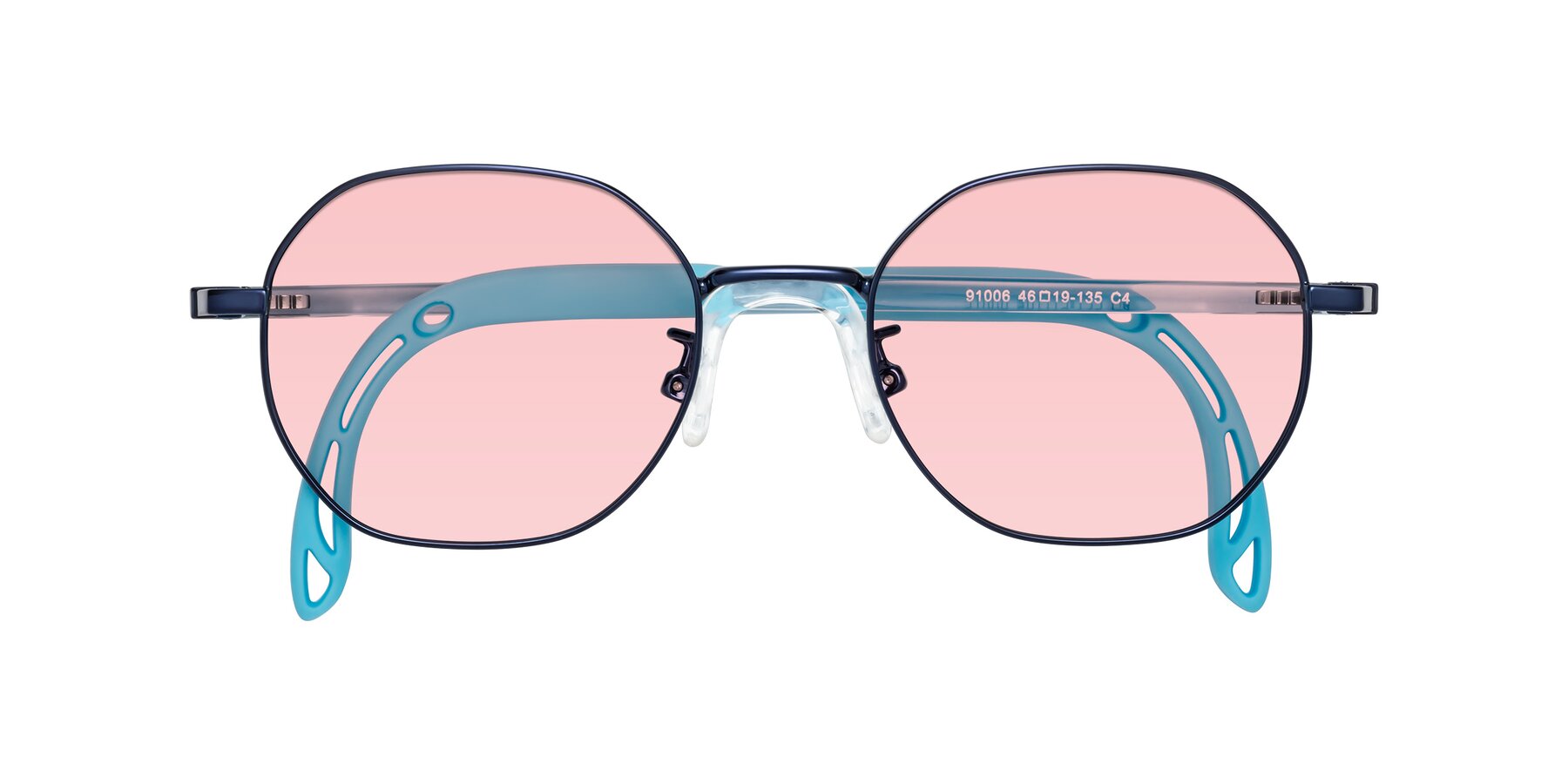 Folded Front of Esther in Sailor Blue with Light Garnet Tinted Lenses