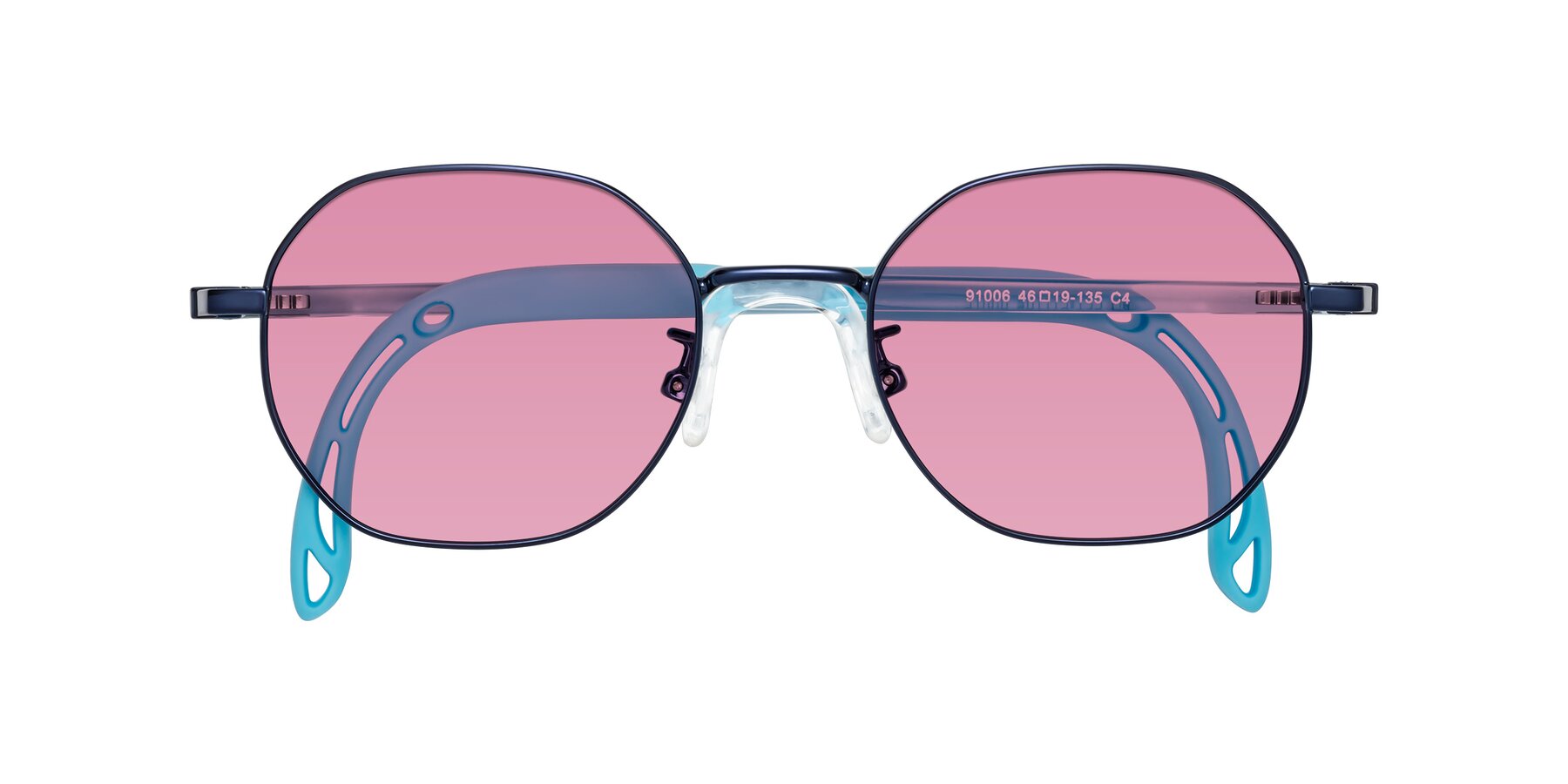 Folded Front of Esther in Sailor Blue with Medium Wine Tinted Lenses