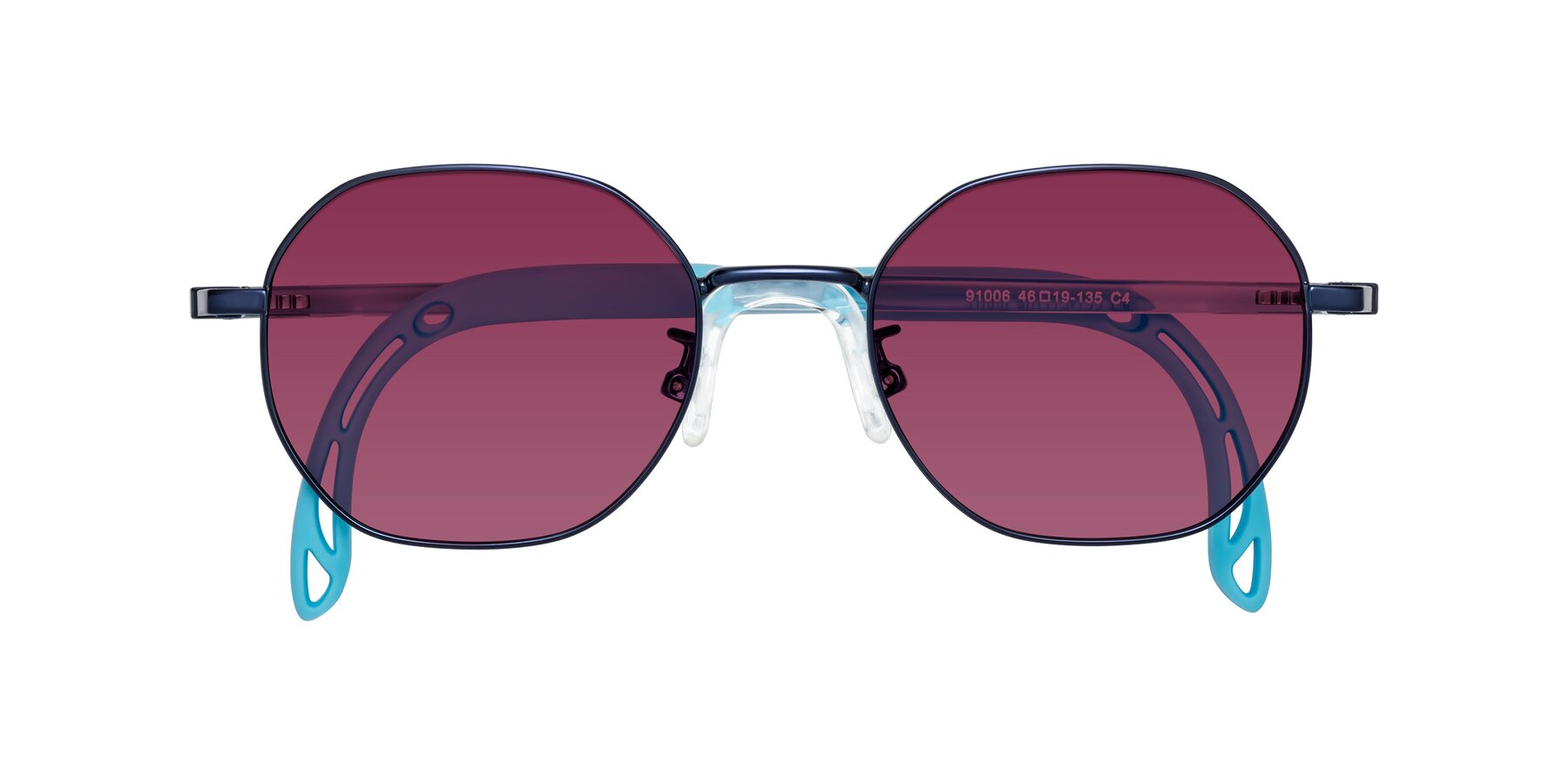 Folded Front of Esther in Sailor Blue with Wine Tinted Lenses