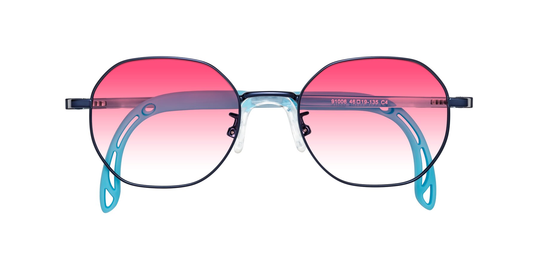 Folded Front of Esther in Sailor Blue with Pink Gradient Lenses