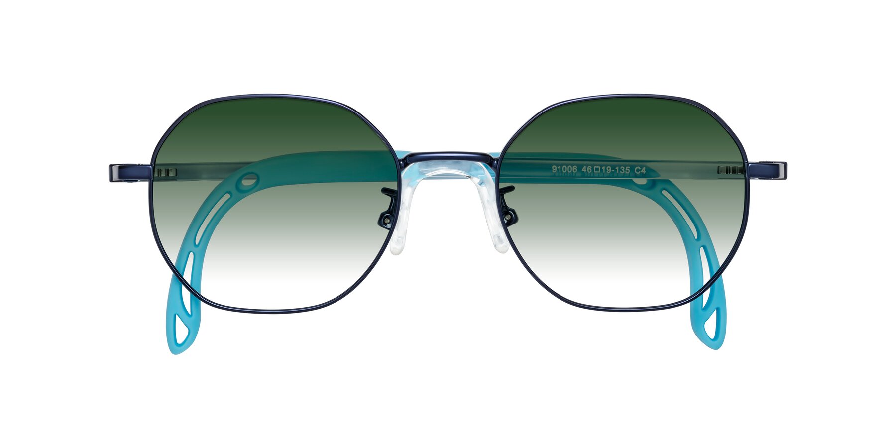 Folded Front of Esther in Sailor Blue with Green Gradient Lenses