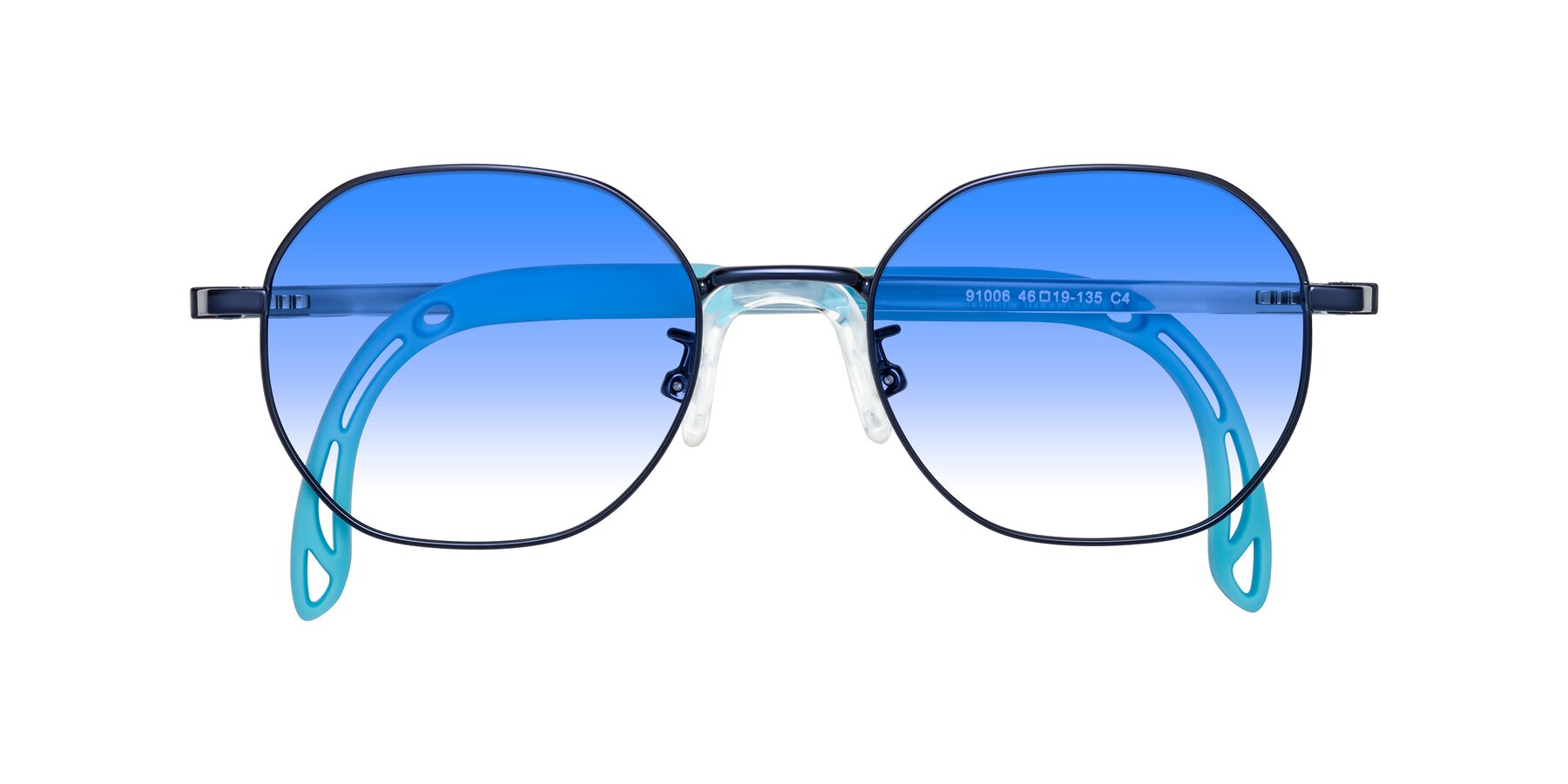 Folded Front of Esther in Sailor Blue with Blue Gradient Lenses