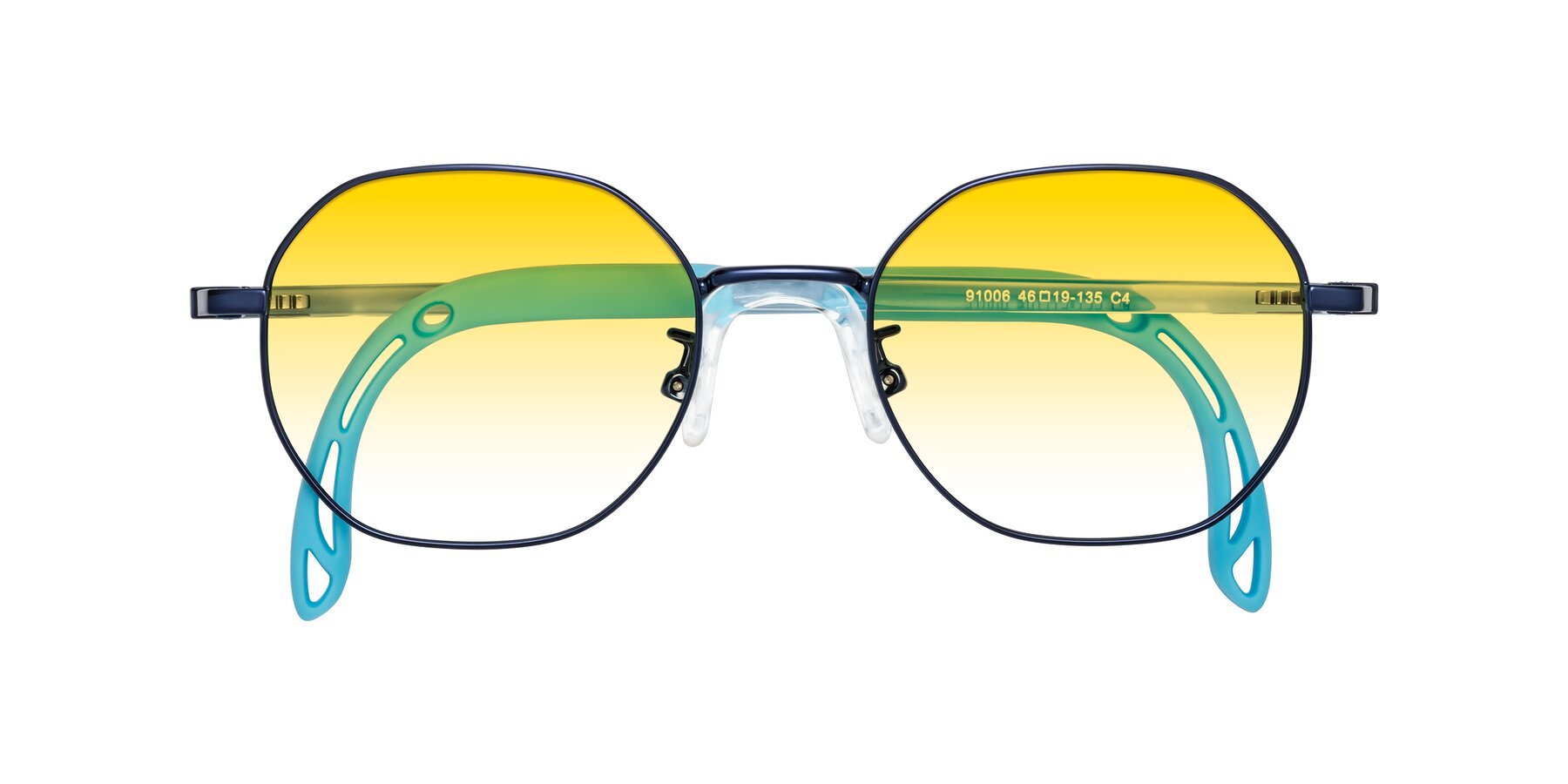 Folded Front of Esther in Sailor Blue with Yellow Gradient Lenses