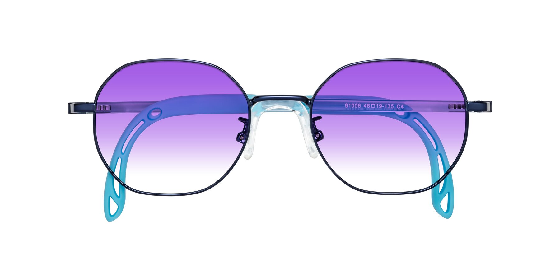 Folded Front of Esther in Sailor Blue with Purple Gradient Lenses