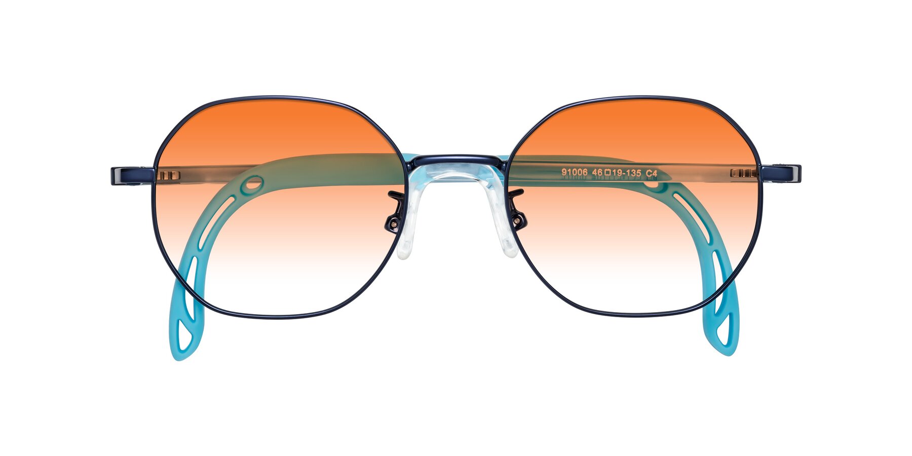 Folded Front of Esther in Sailor Blue with Orange Gradient Lenses