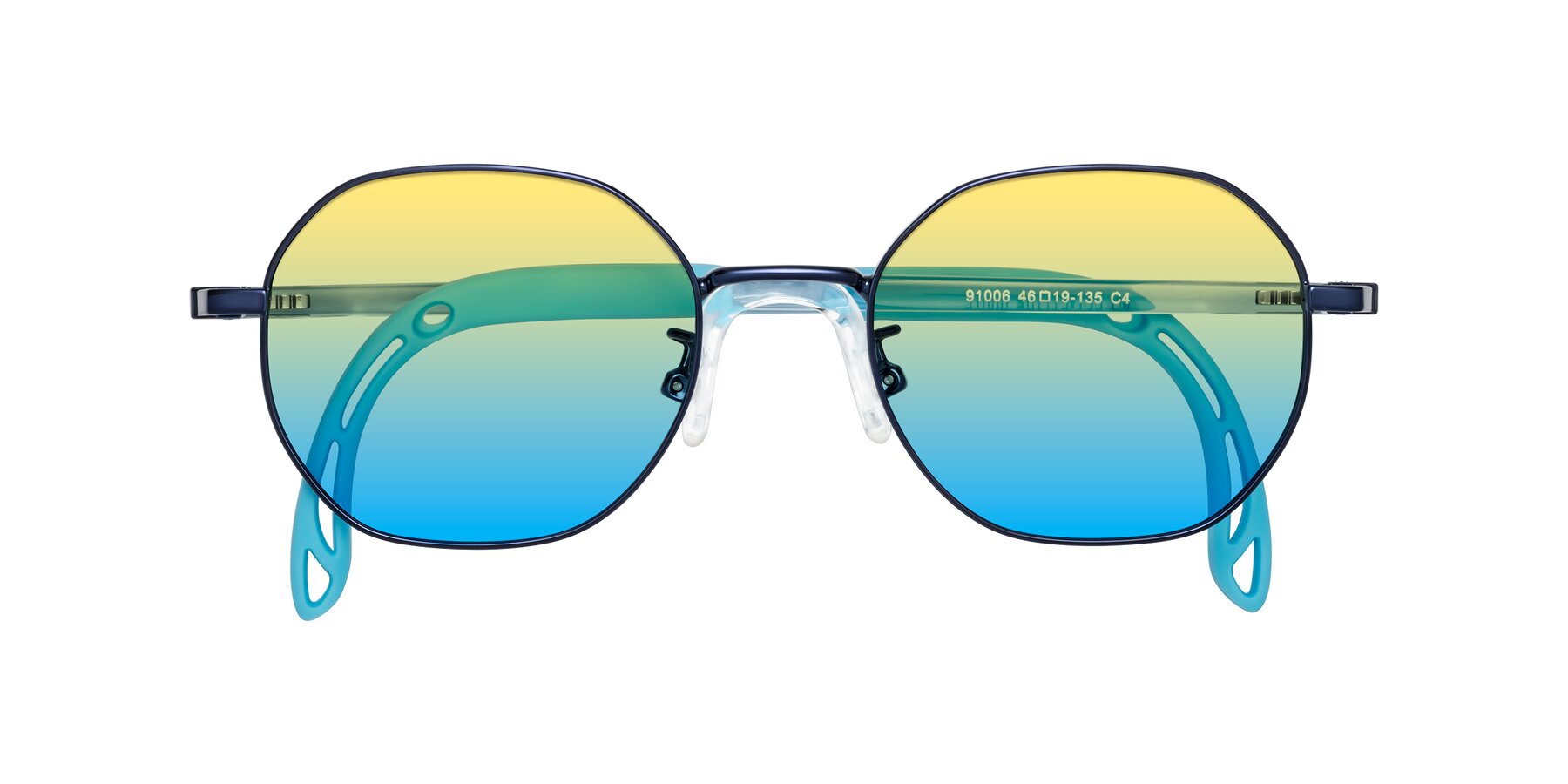 Folded Front of Esther in Sailor Blue with Yellow / Blue Gradient Lenses