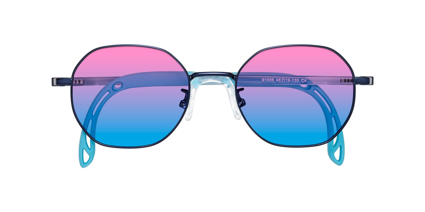 Folded Front of Esther in Sailor Blue with Pink / Blue Gradient Lenses