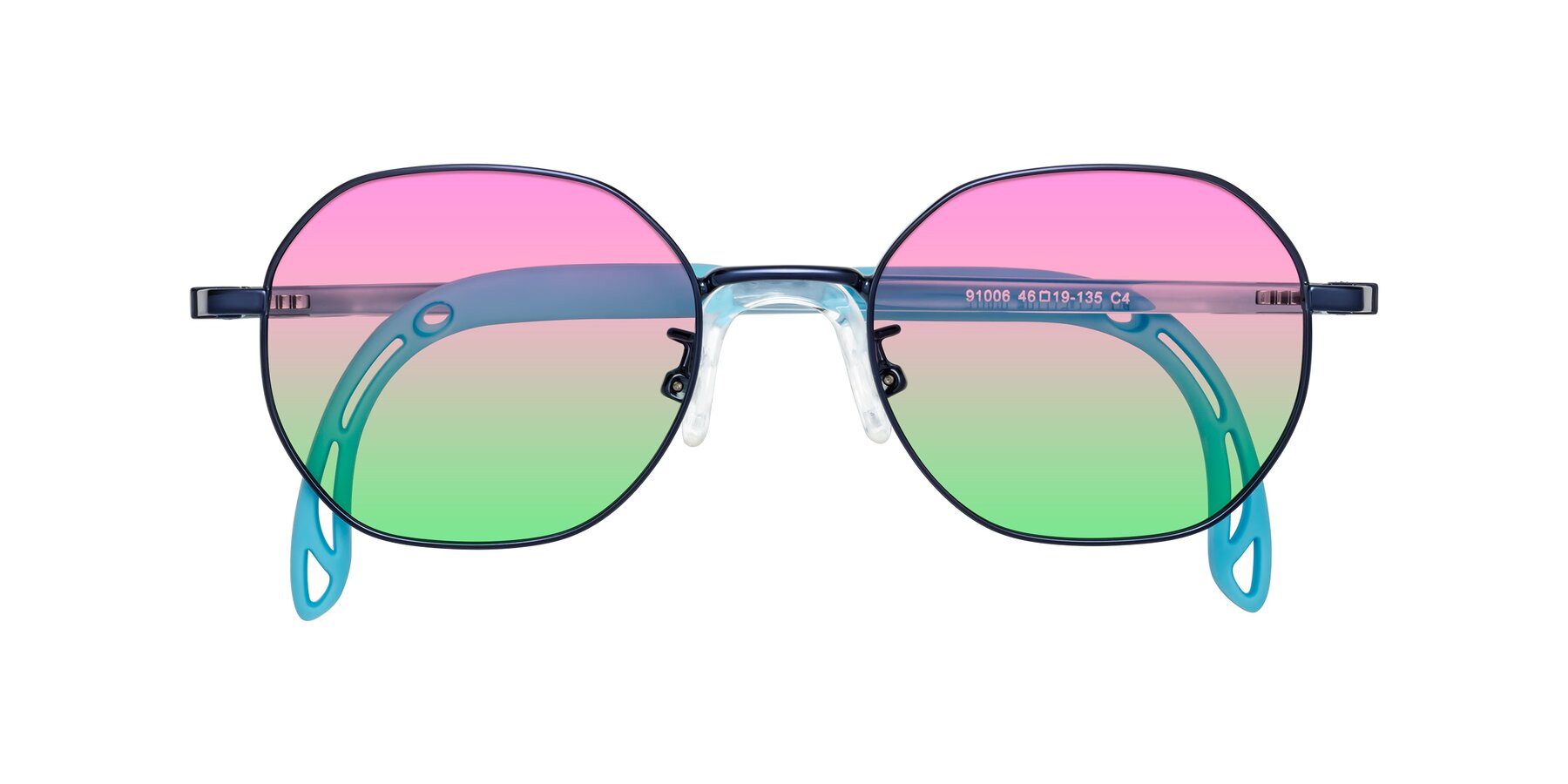 Folded Front of Esther in Sailor Blue with Pink / Green Gradient Lenses