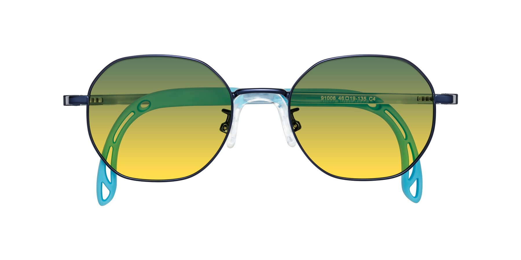 Folded Front of Esther in Sailor Blue with Green / Yellow Gradient Lenses