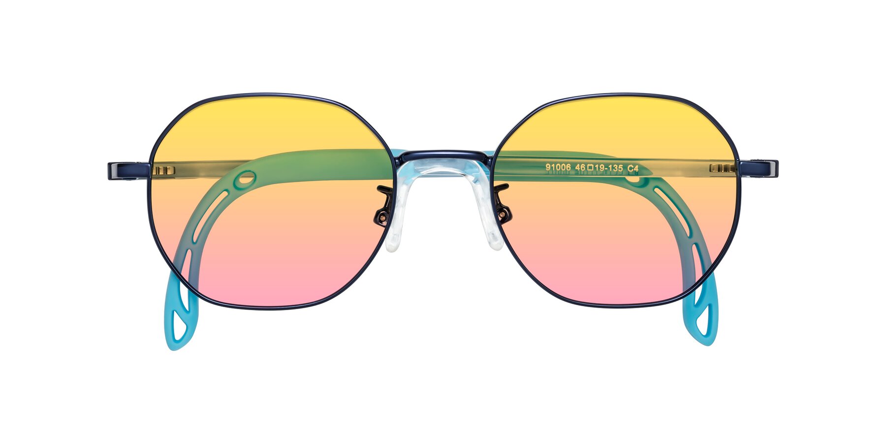 Folded Front of Esther in Sailor Blue with Yellow / Pink Gradient Lenses