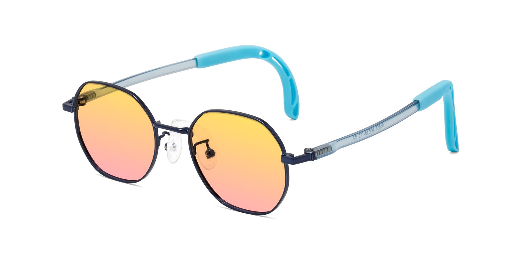 Angle of Esther in Sailor Blue with Yellow / Pink Gradient Lenses