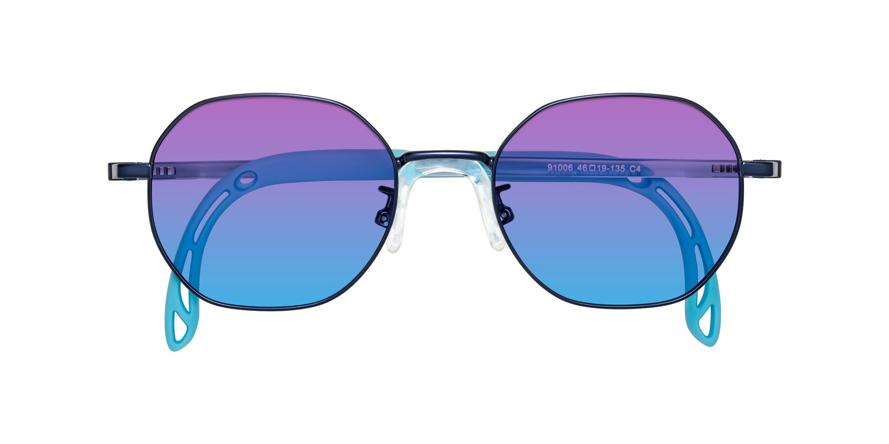 Folded Front of Esther in Sailor Blue with Purple / Blue Gradient Lenses