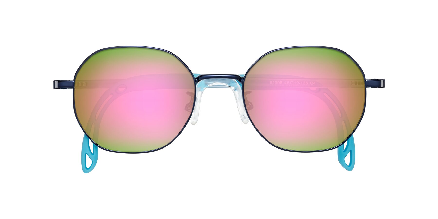 Folded Front of Esther in Sailor Blue with Pink Mirrored Lenses