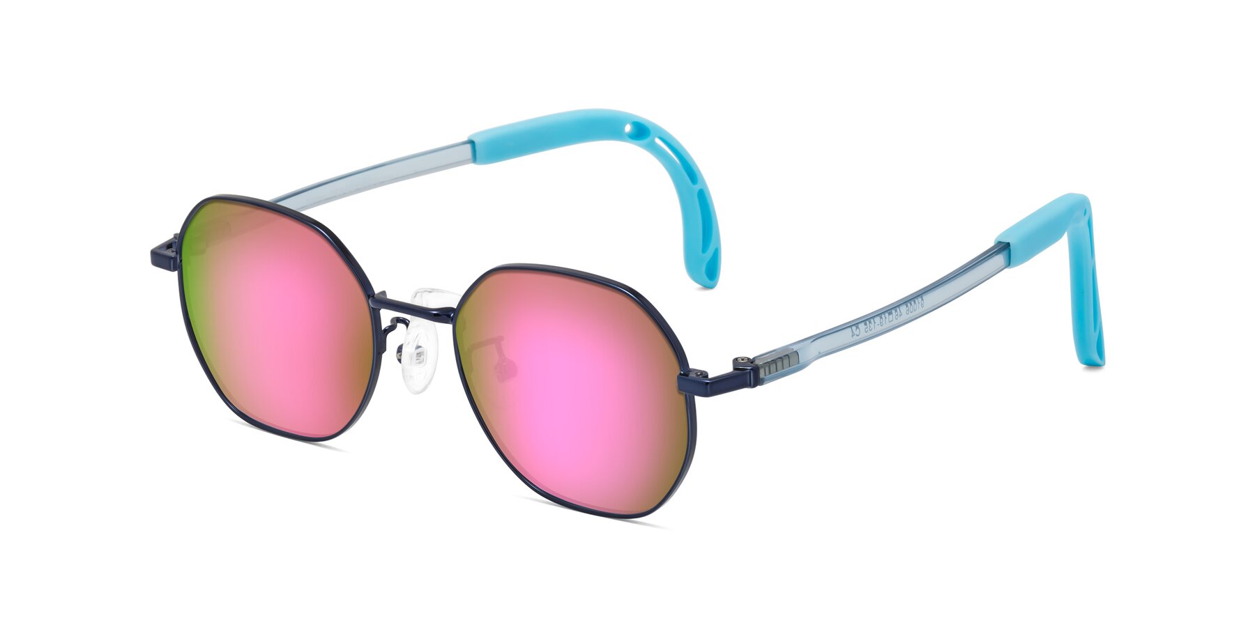 Angle of Esther in Sailor Blue with Pink Mirrored Lenses