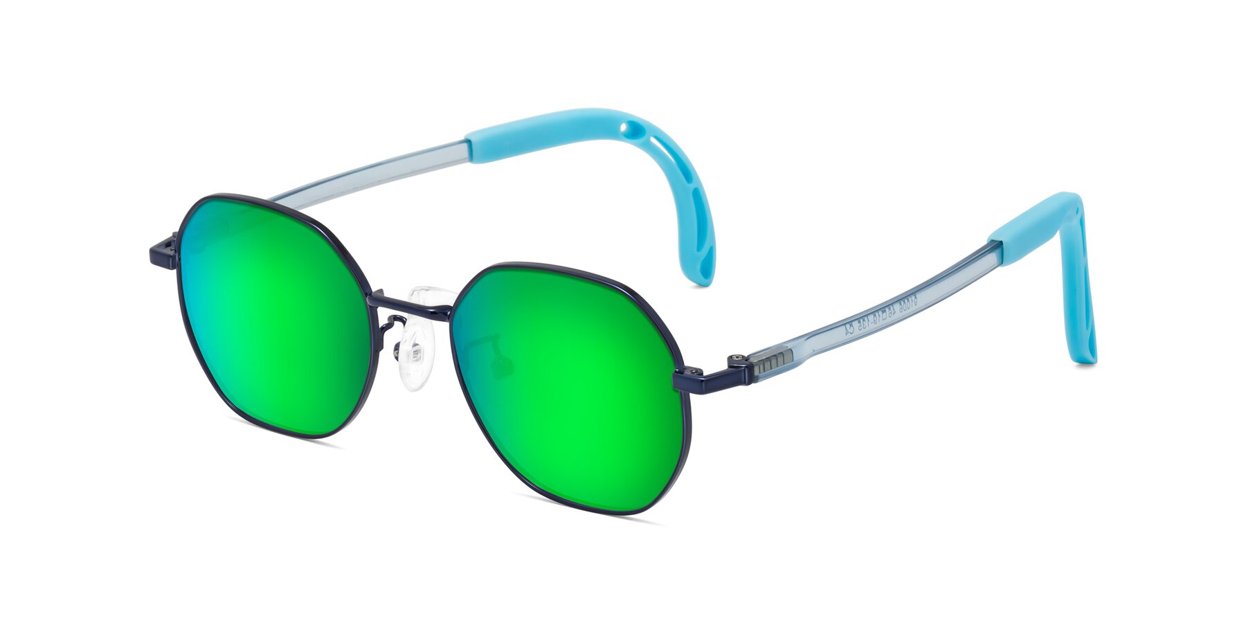 Angle of Esther in Sailor Blue with Green Mirrored Lenses