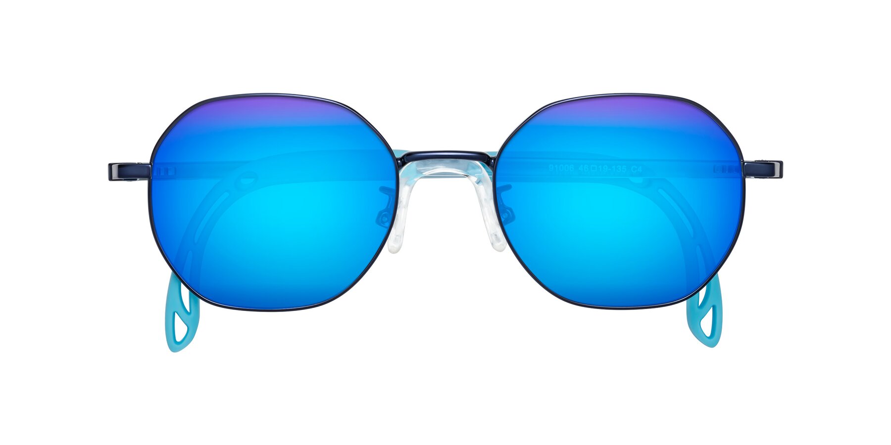 Folded Front of Esther in Sailor Blue with Blue Mirrored Lenses