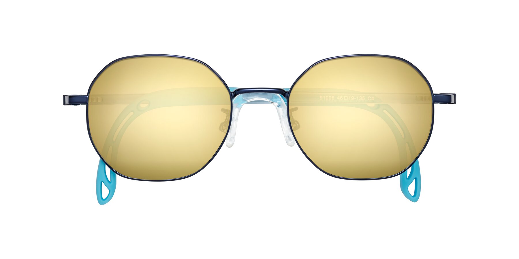 Folded Front of Esther in Sailor Blue with Gold Mirrored Lenses