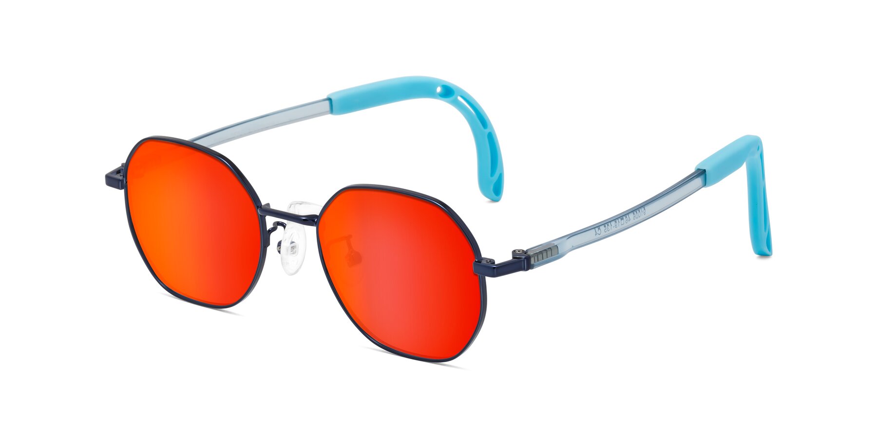 Angle of Esther in Sailor Blue with Red Gold Mirrored Lenses