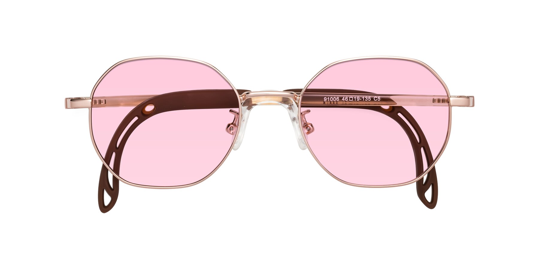 Folded Front of Esther in Professor Gold with Light Pink Tinted Lenses