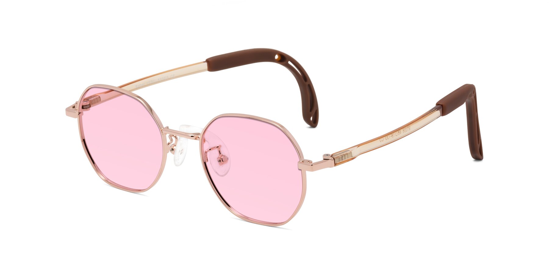 Angle of Esther in Professor Gold with Light Pink Tinted Lenses