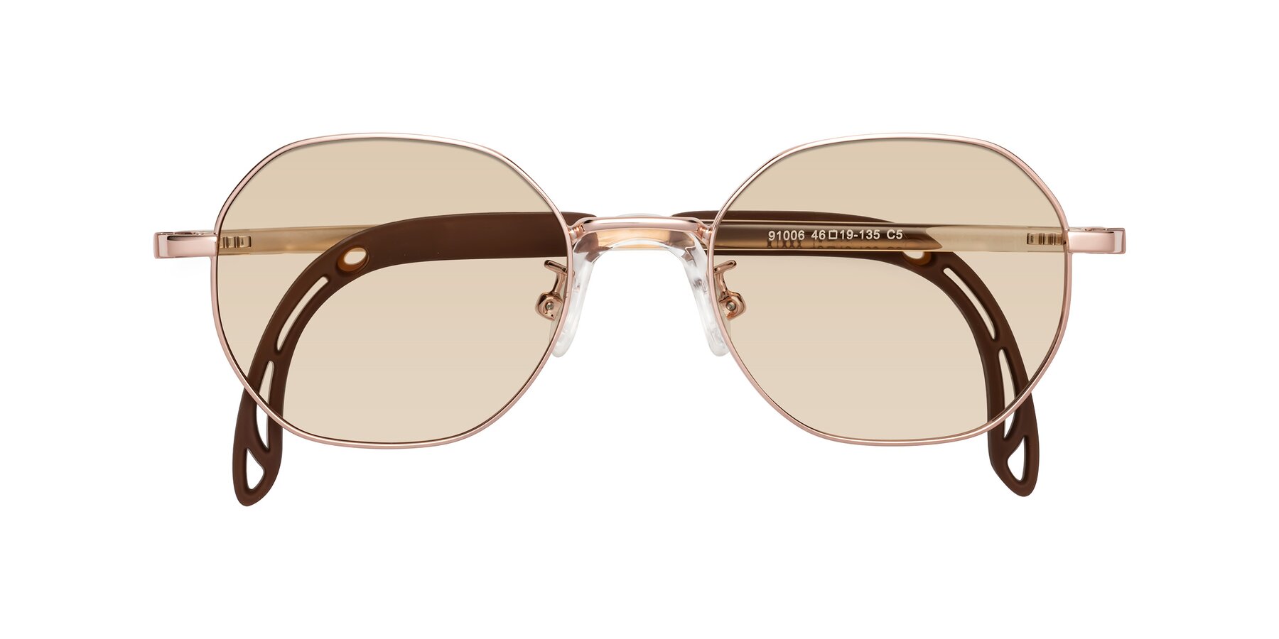 Folded Front of Esther in Professor Gold with Light Brown Tinted Lenses