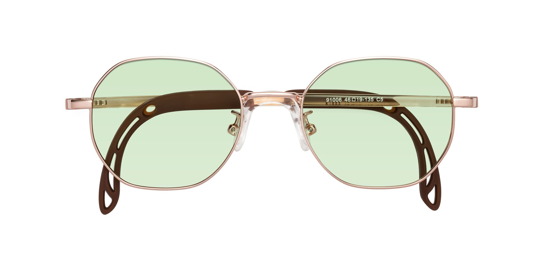 Folded Front of Esther in Professor Gold with Light Green Tinted Lenses