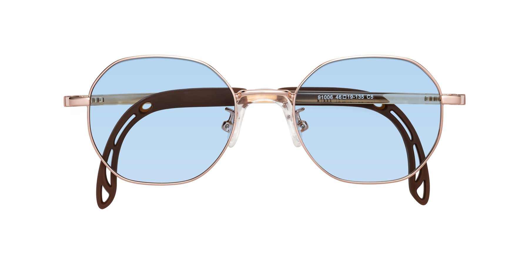 Folded Front of Esther in Professor Gold with Light Blue Tinted Lenses