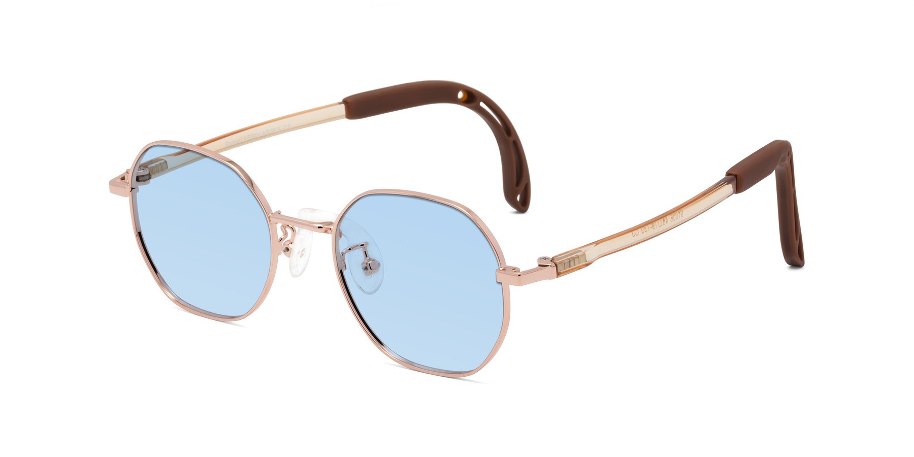 Angle of Esther in Professor Gold with Light Blue Tinted Lenses