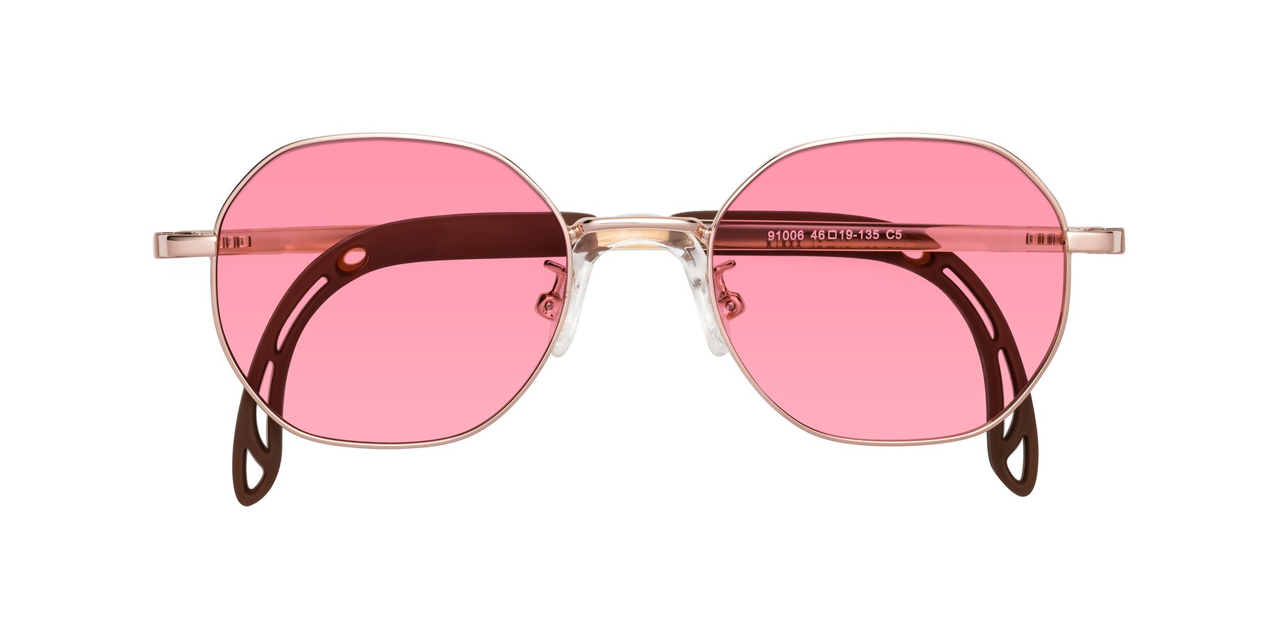 Folded Front of Esther in Professor Gold with Pink Tinted Lenses