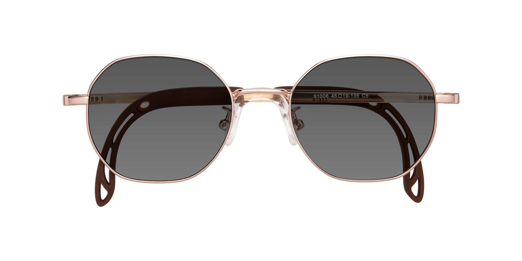 Folded Front of Esther in Professor Gold with Medium Gray Tinted Lenses