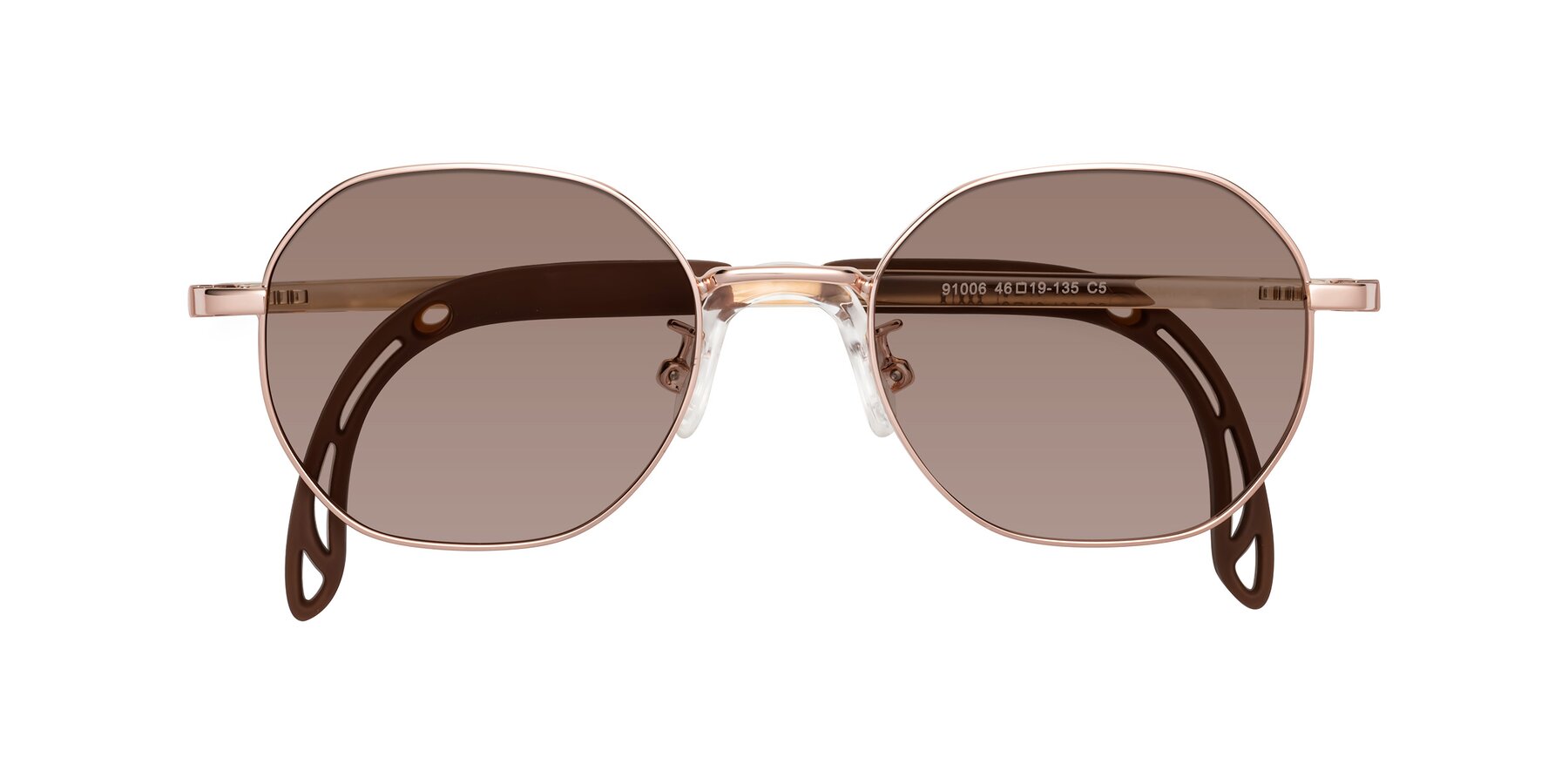 Folded Front of Esther in Professor Gold with Medium Brown Tinted Lenses