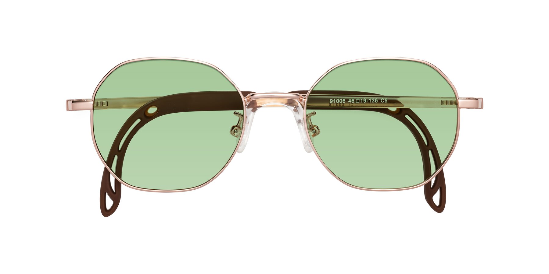 Folded Front of Esther in Professor Gold with Medium Green Tinted Lenses