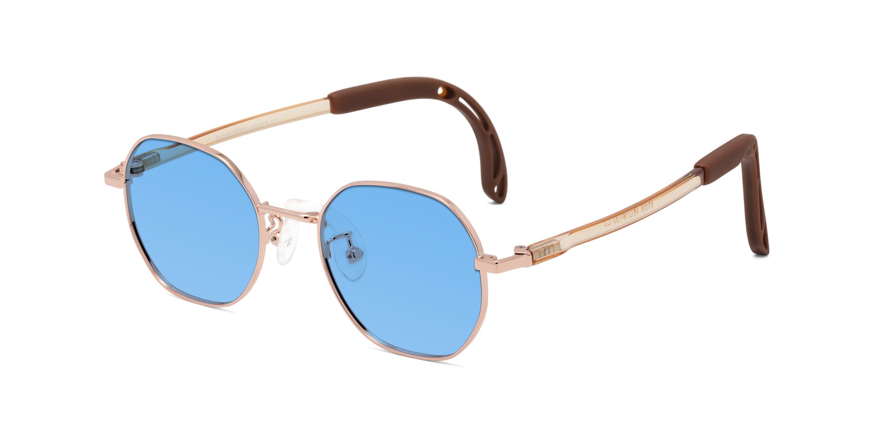 Angle of Esther in Professor Gold with Medium Blue Tinted Lenses