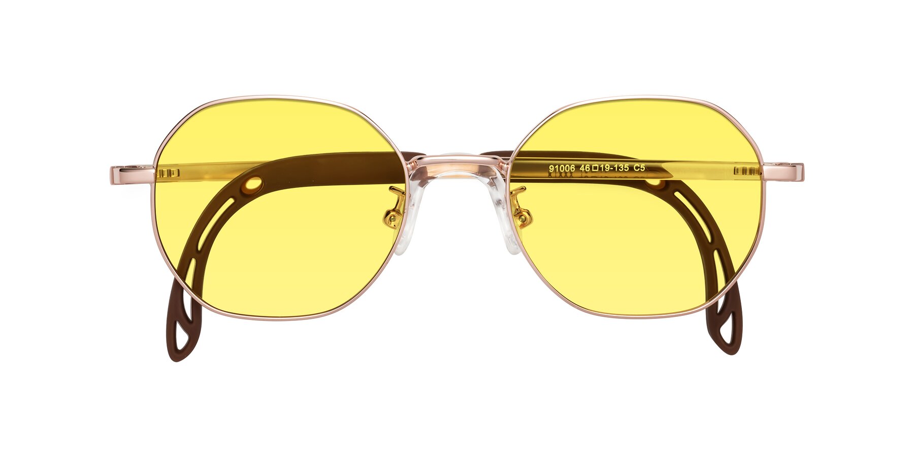 Folded Front of Esther in Professor Gold with Medium Yellow Tinted Lenses