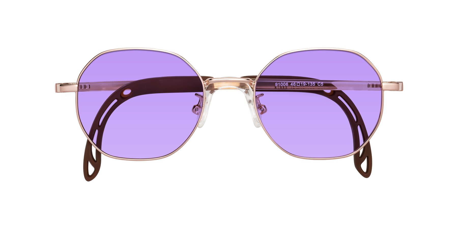 Folded Front of Esther in Professor Gold with Medium Purple Tinted Lenses