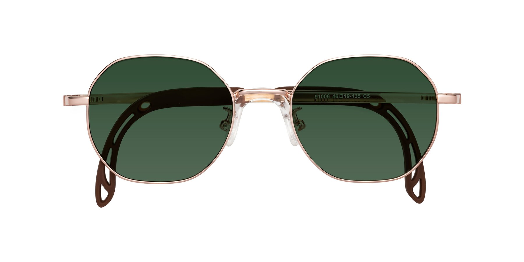 Folded Front of Esther in Professor Gold with Green Tinted Lenses