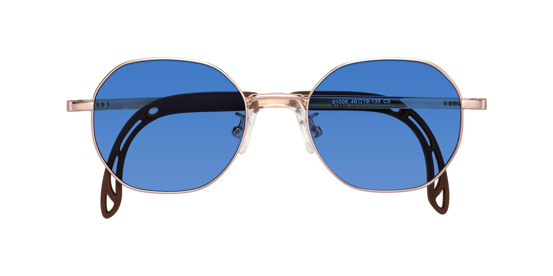 Folded Front of Esther in Professor Gold with Blue Tinted Lenses