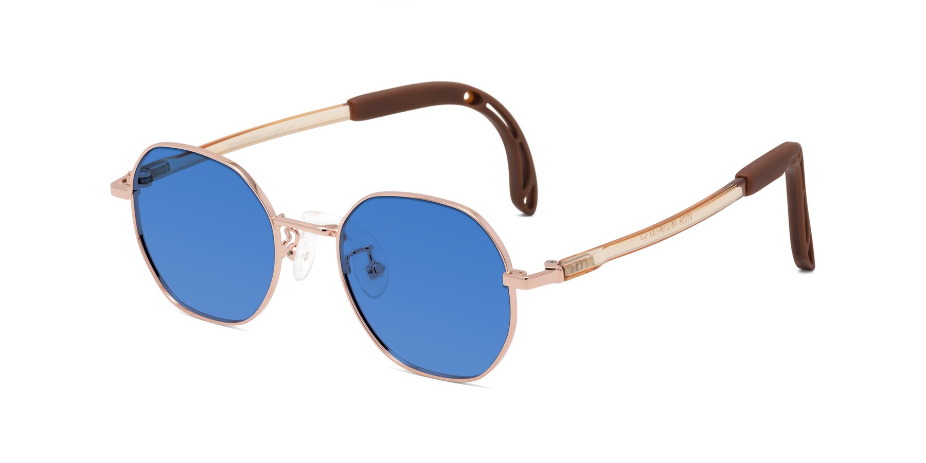 Angle of Esther in Professor Gold with Blue Tinted Lenses